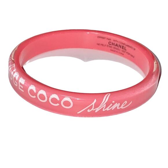 AUTH Chanel Dark Pink Logo Lucite Resin Bangle Bracelet - Picture 8 of 12